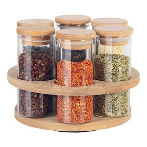 KIT 6 POTES MANTIMENTOS 160ML + SUPORTE GIRATÓRIO BAMBU Ø21CM H13CM 28500