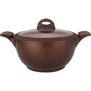 CAÇAROLA INDUÇÃO ALUMÍNIO ANTIADERENTE TAMPA VIDRO Ø24CM H12CM 4,3L CHOCOLATE BELGA MT8441
