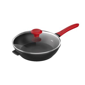 FRIGIDEIRA ALUMÍNIO ANTIADERENTE CABO VERMELHO TAMPA VIDRO Ø29CM H6CM 2,9L VICENZA FVVVTPP28
